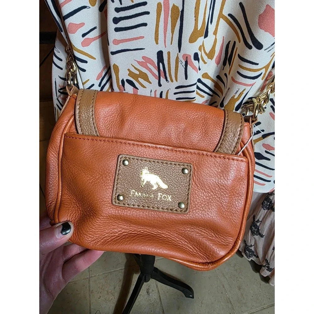 Emma Fox‎ Orange Leather Crossbody Bag Gold Flower Turn Lock Saddle Bag New